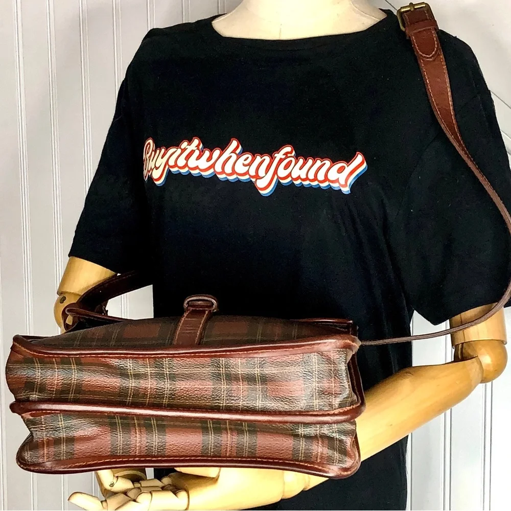RALPH LAUREN Tartan Plaid Large Leather Crossbody Messenger Shoulder Bag
